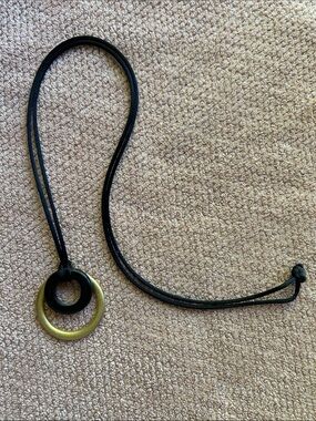 Minimalist Double-Ring Pendant Necklace in Black and Brass